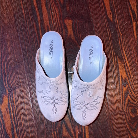 Charlotte Stone Light Blue Embroidered Rios Suede Clogs - Picture 3 of 6